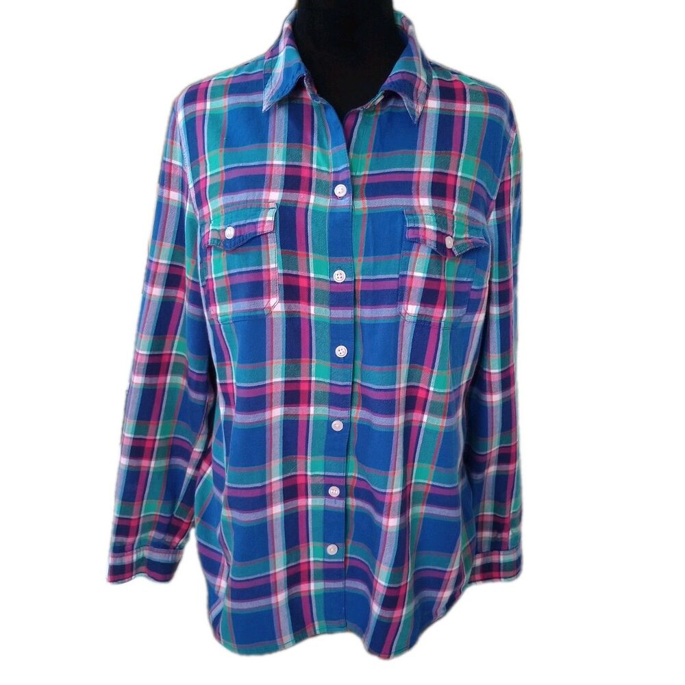 Old Navy Women's L Plaid 100% Cotton  Button Up Shirt